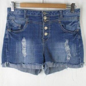 Rue 21 High Rise Shorts Size 7/8 Juniors Front Button Closure and Distressing